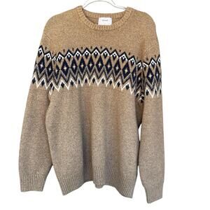 Old Navy Sweater Mens Extra Large Brown Fairisle Pullover Crew Knit Geometric XL